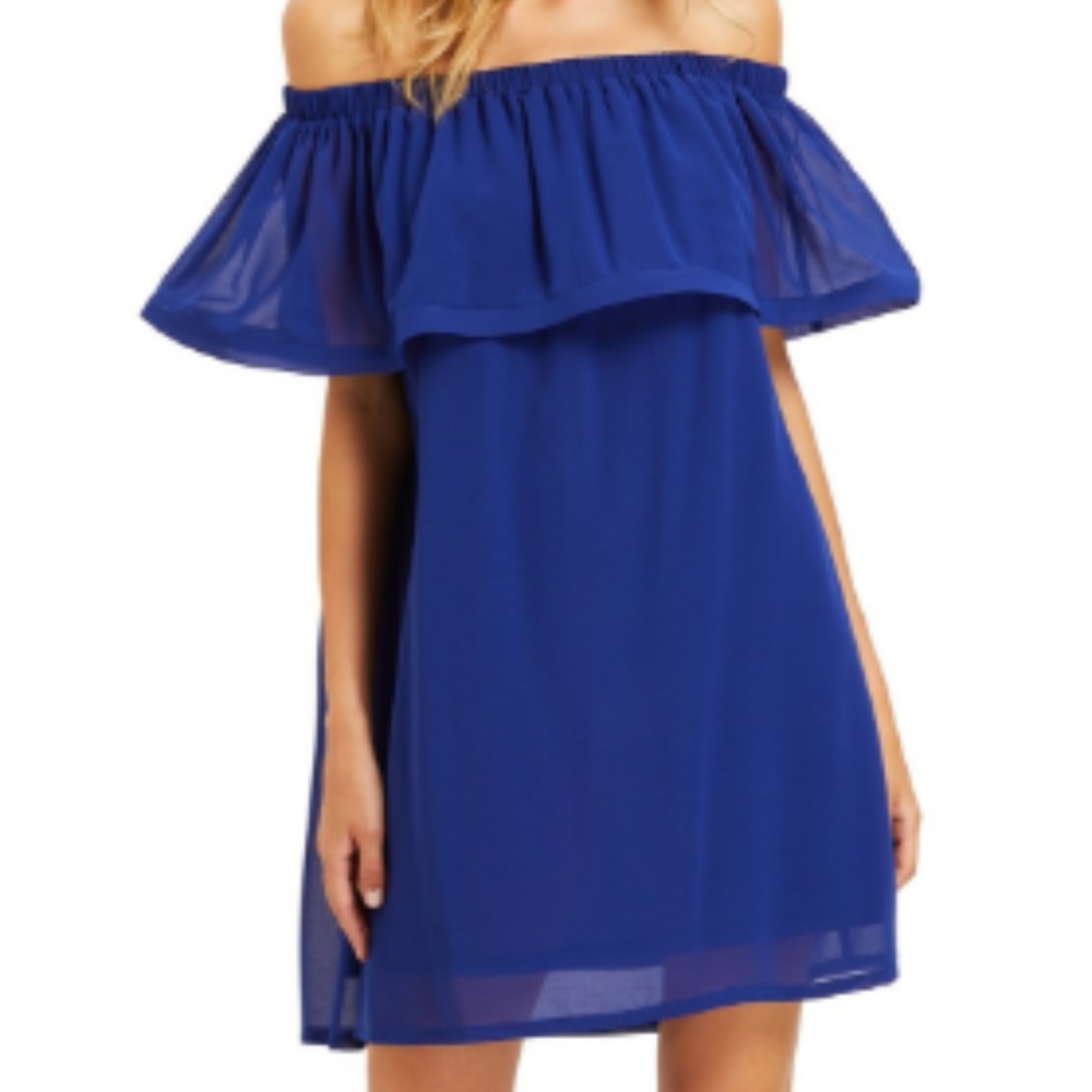 Royal Blue Flounce Layered Neckline Dress